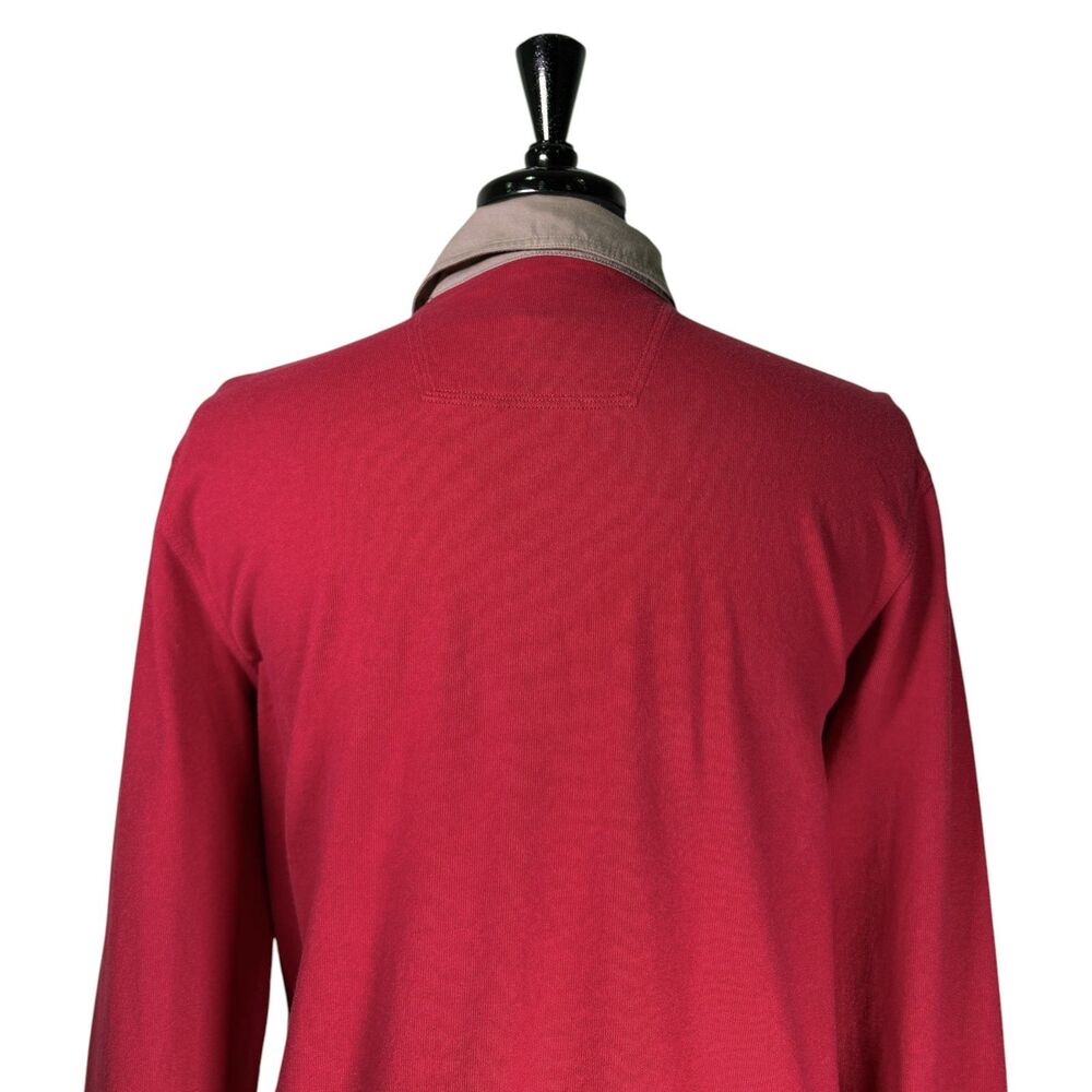 Lands' End Canvas Mens Large Red Rugby Polo Shirt Long Sleeve Cotton Pockets - Picture 7 of 7